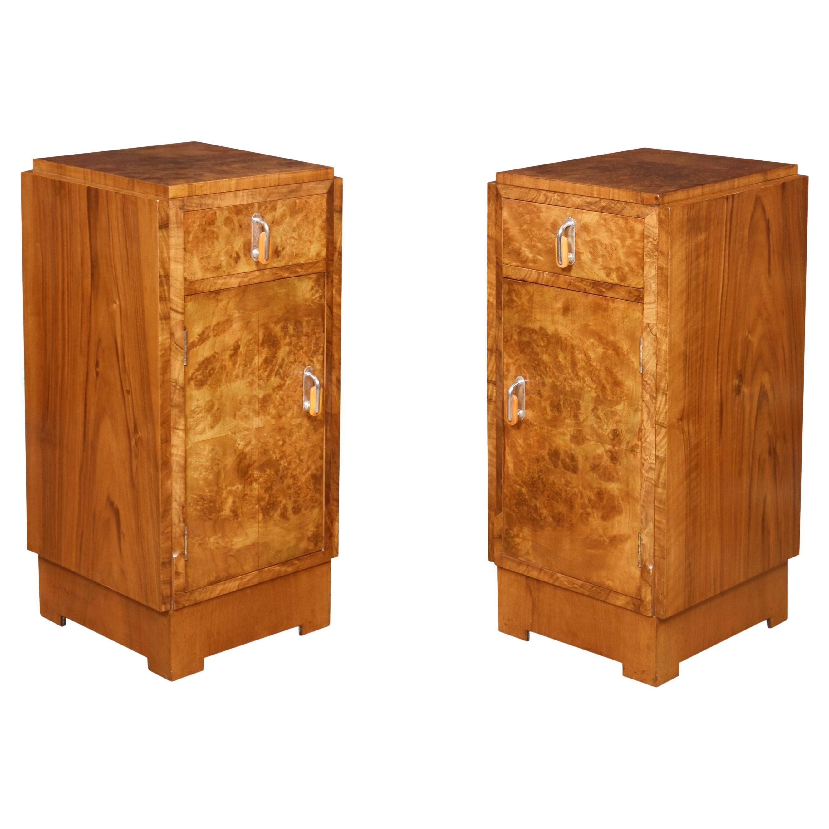 Pair of Art Deco Walnut Bedside Cabinets