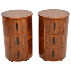 Pair of Art Deco Walnut Bedside Chests of Drawers