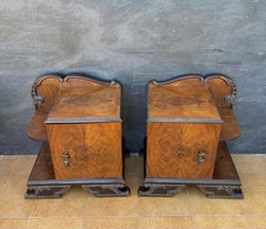 Pair of Art Deco Walnut Bedside Nightstands, 1930s