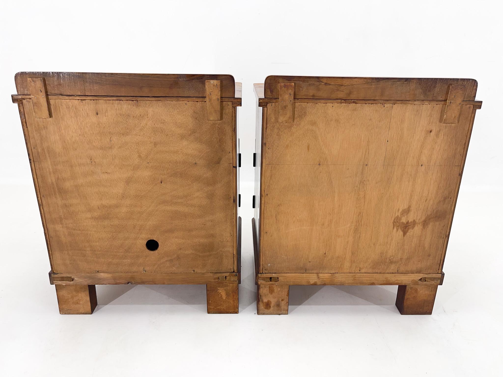 Wood Pair of Art Deco Walnut Bedside Tables, Czechoslovakia