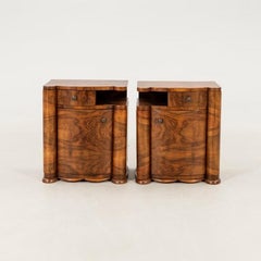 Pair of Art Deco Walnut Bedside Tables, Early 20th Century