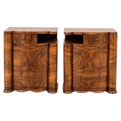 Pair of Art Deco Walnut Bedside Tables, Early 20th Century