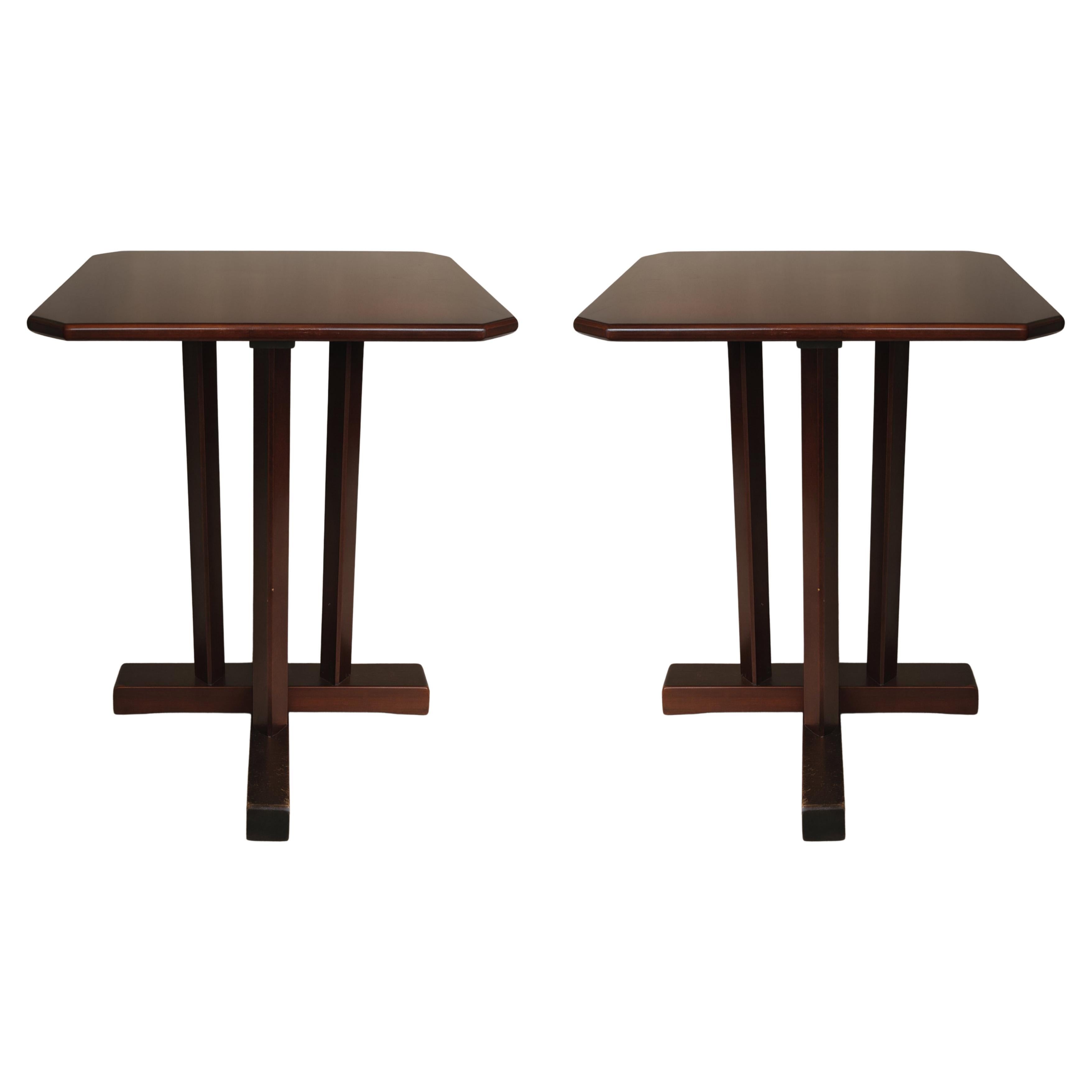Pair of Art Deco Walnut Bistro Coffee Cocktail Table, 20th Century