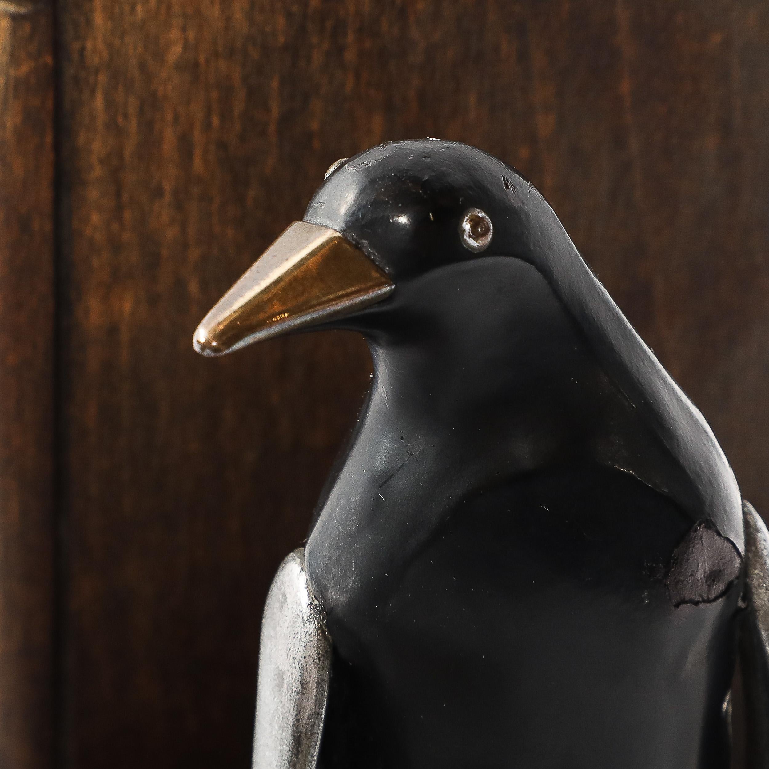 Pair of Art Deco Walnut, Black Enamel & Brass Sculptural Penguin Bookends For Sale 10