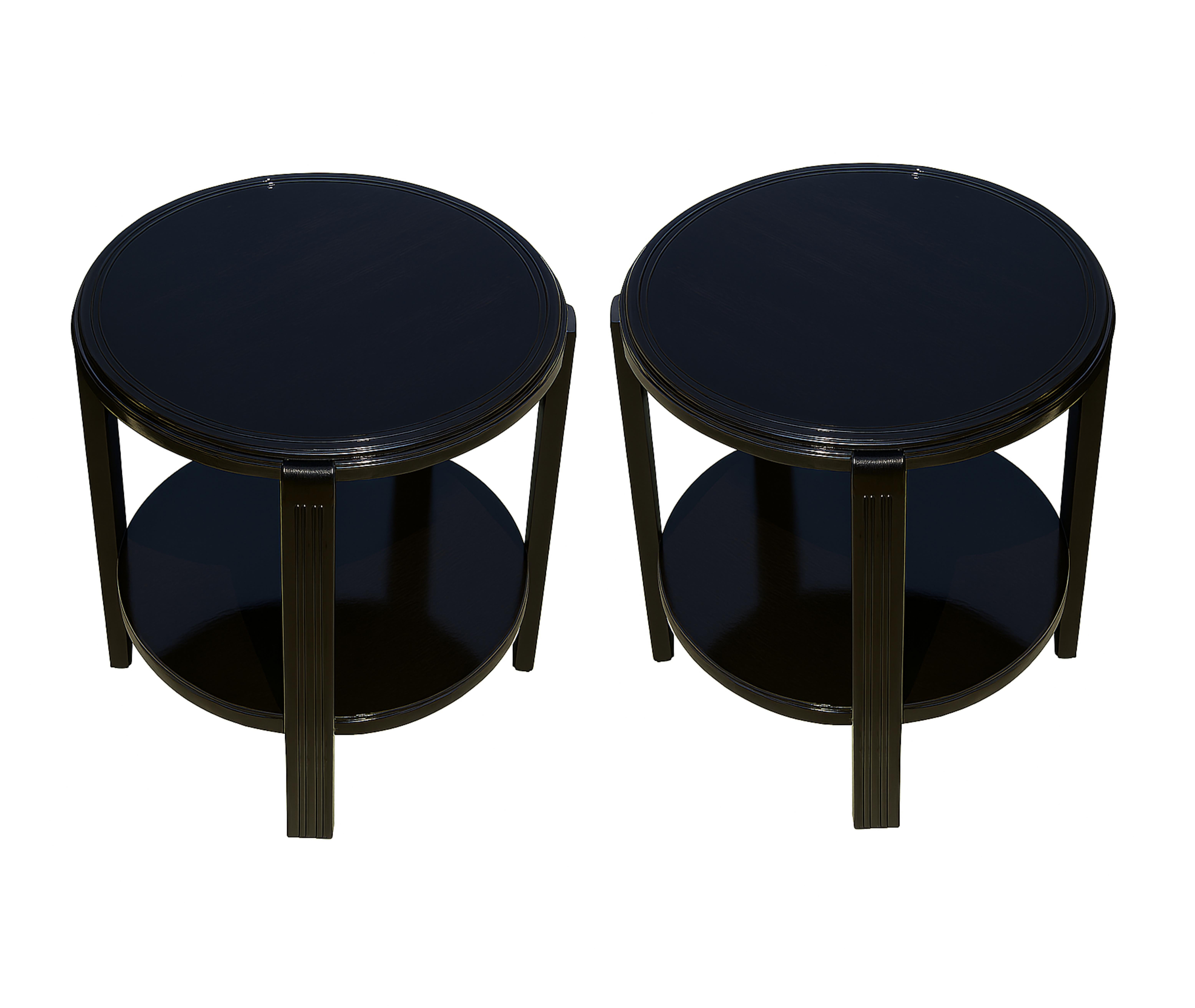 Pair Of Art Deco Walnut Black Lacquer Side Table, 20th Century For Sale 3