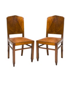 Pair of Art Deco Walnut Dining Chairs with Leather Upholstery, 1939-1949
