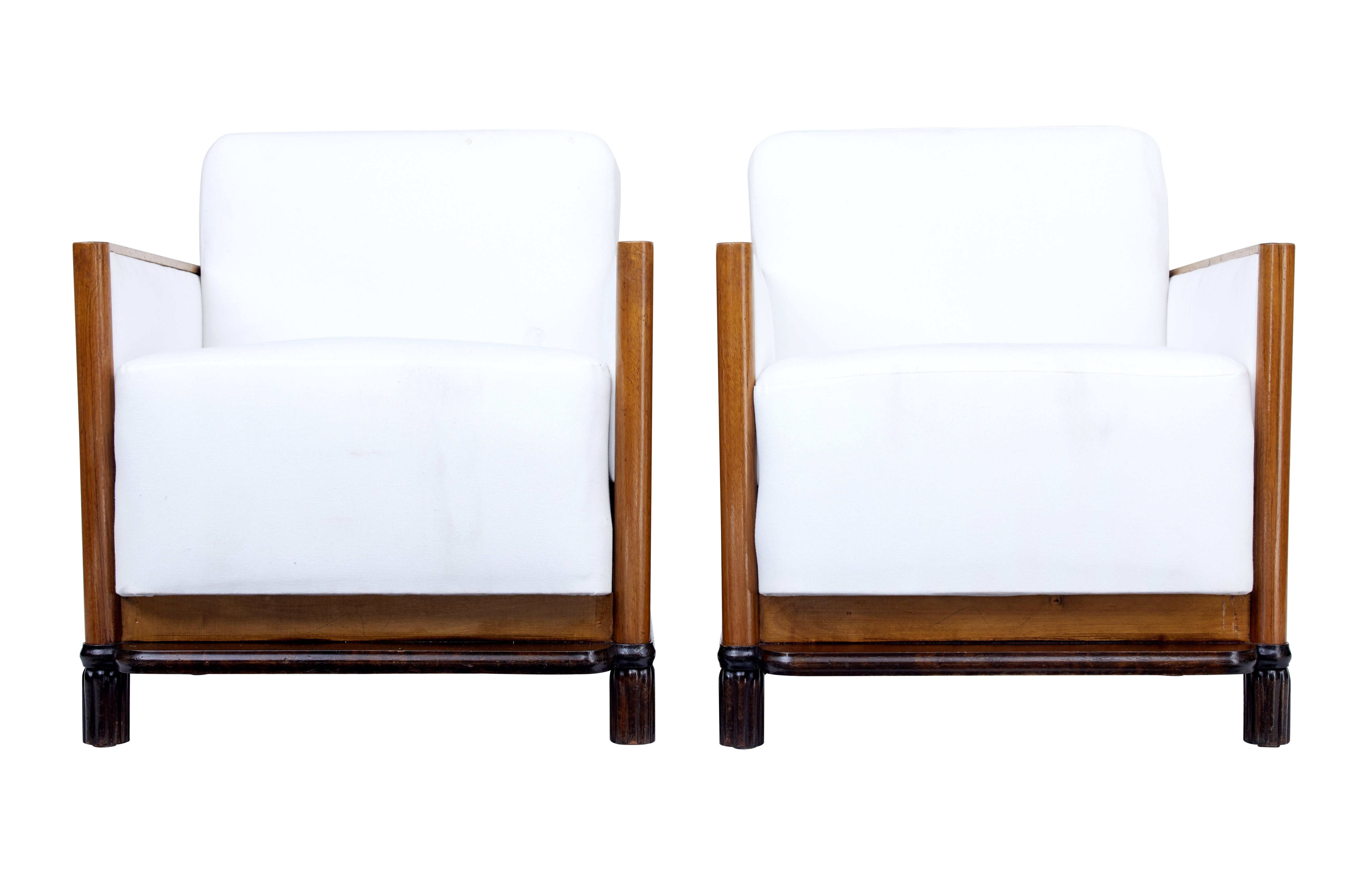 Woodwork Pair of Art Deco Walnut Club Armchairs