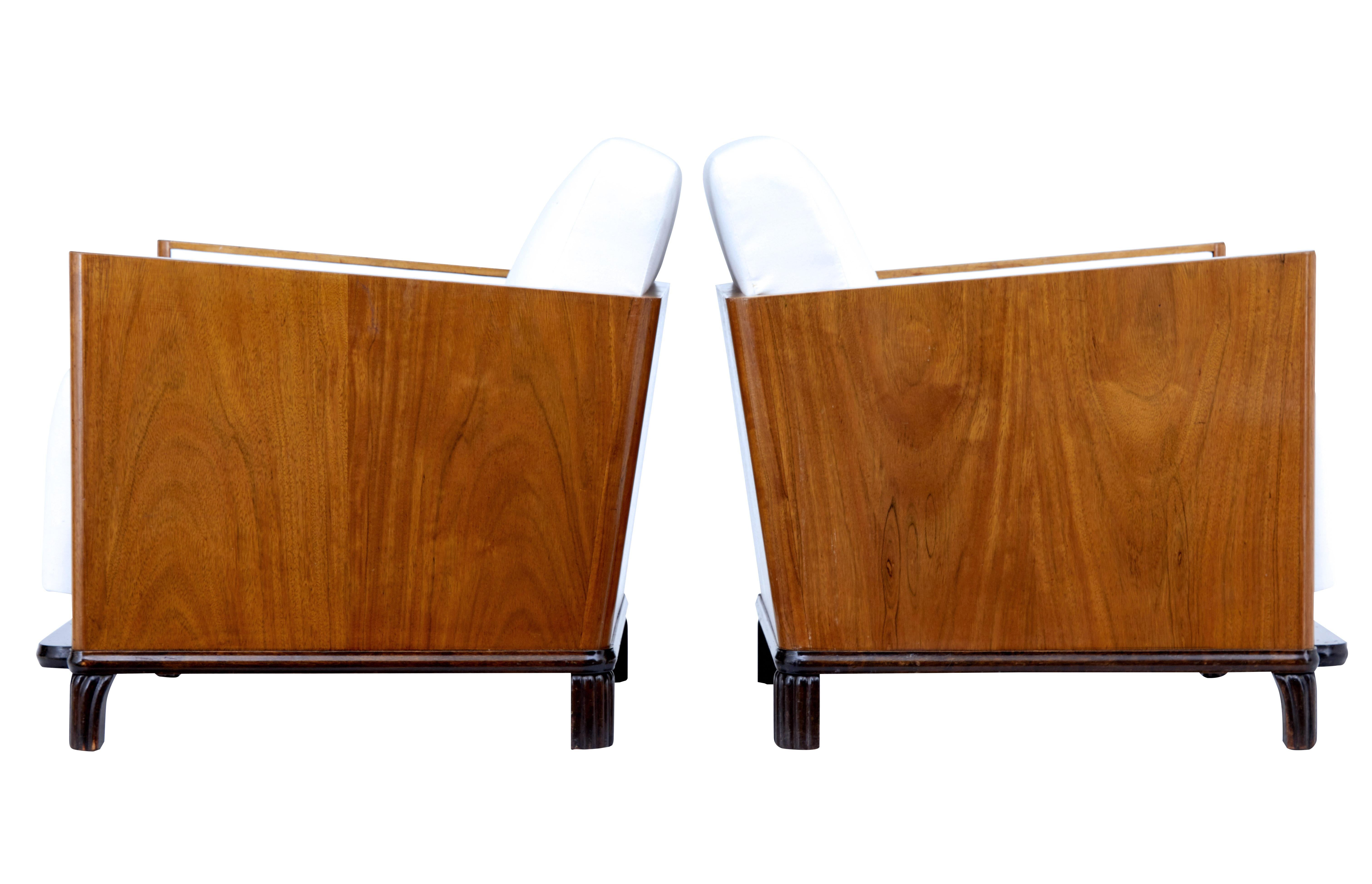Pair of Art Deco Walnut Club Armchairs In Good Condition In Debenham, Suffolk