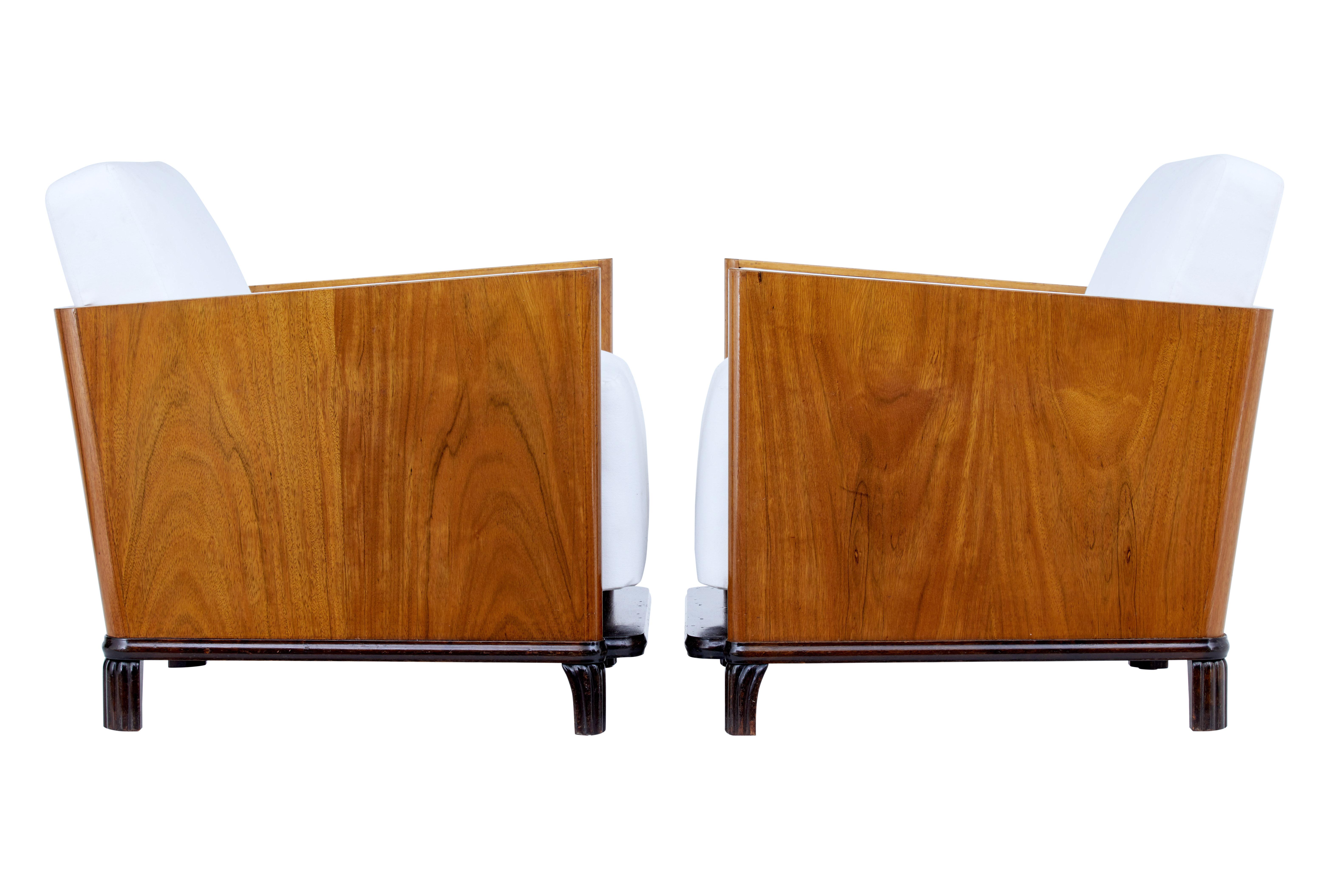 Pair of Art Deco Walnut Club Armchairs 1