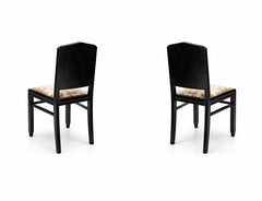 Pair of Art Deco Walnut Dining Chairs, Black Lacquer, 20th Century