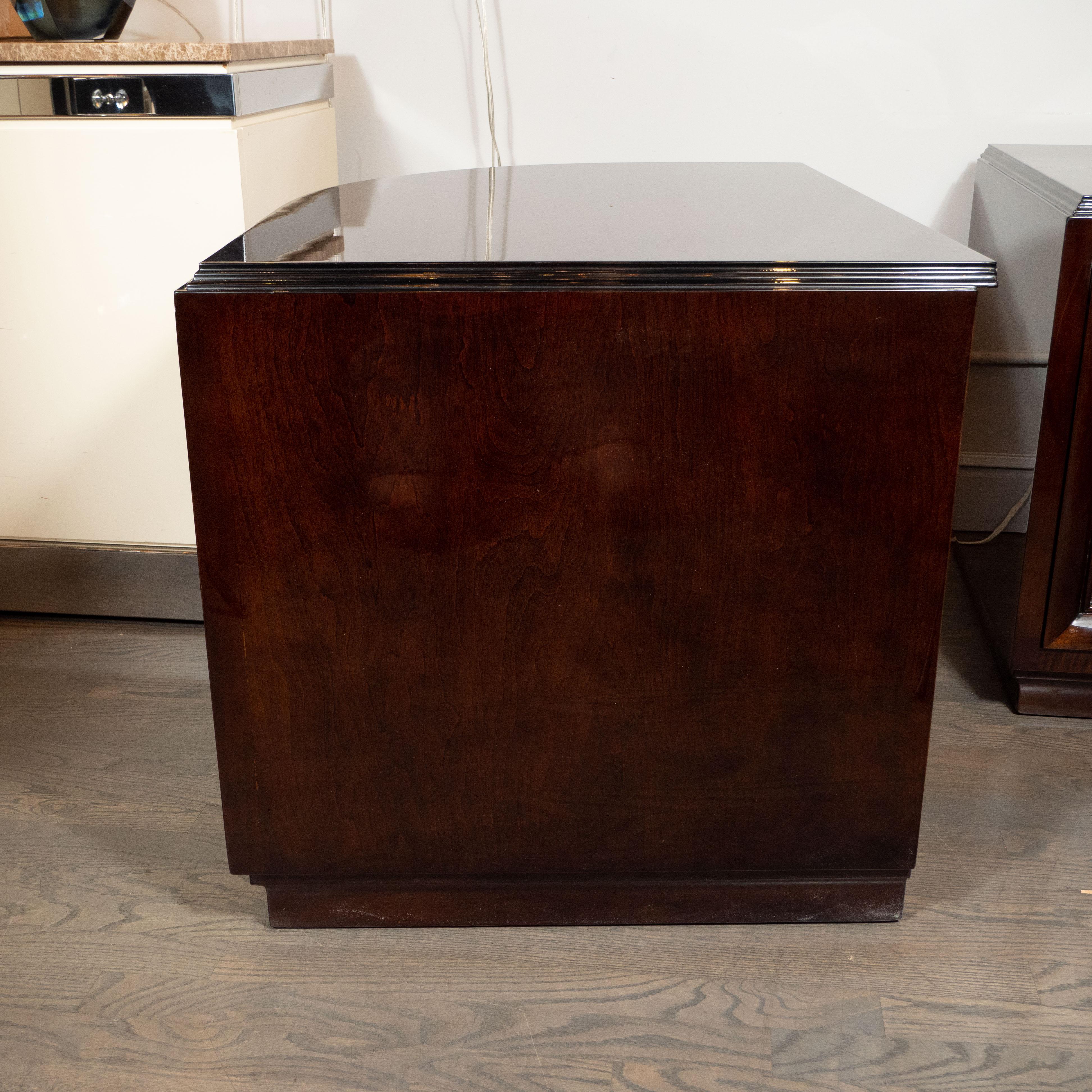 Mid-20th Century Pair of Art Deco Walnut End Tables/Nightstands with Gilded Pulls, Grosfeld House