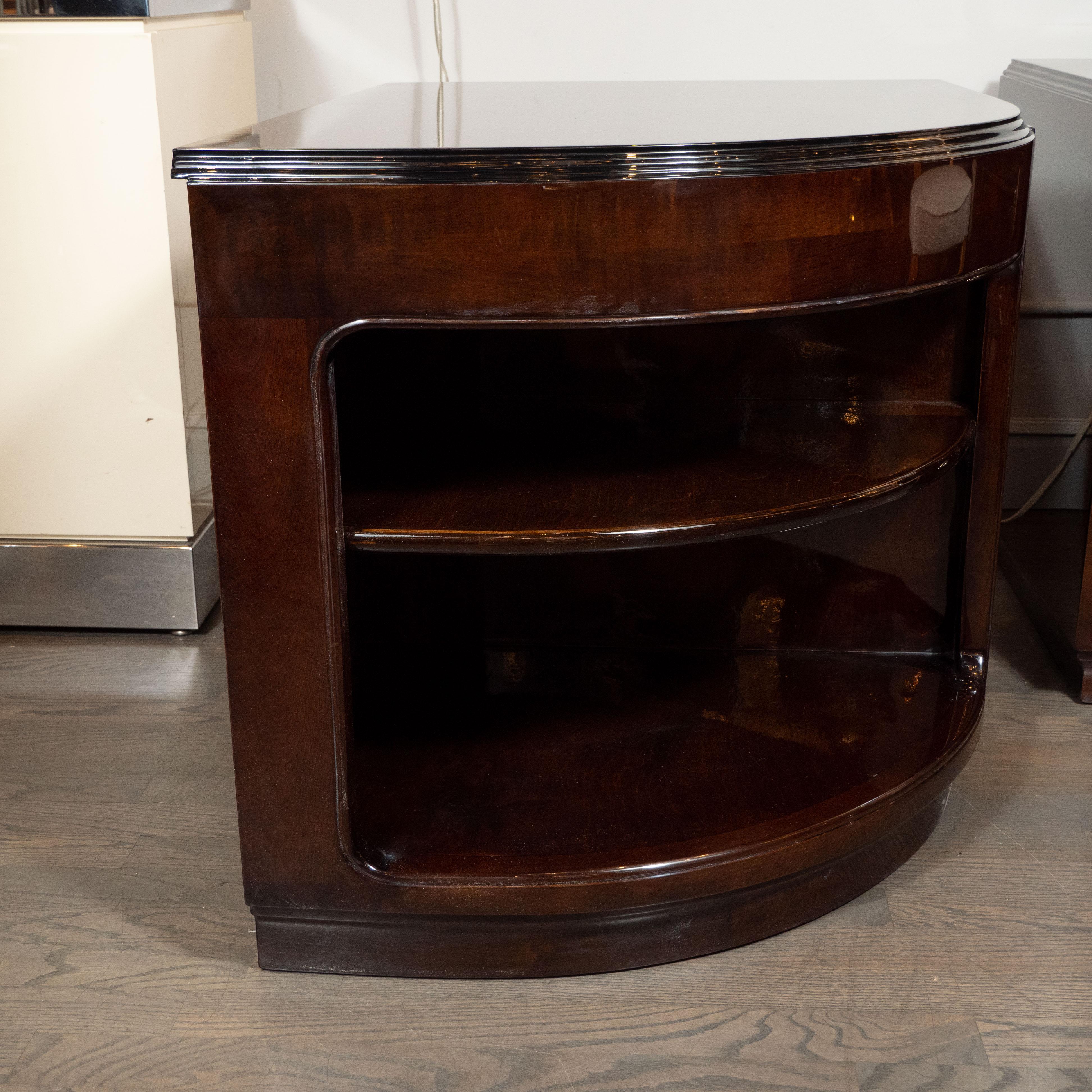 Pair of Art Deco Walnut End Tables/Nightstands with Gilded Pulls, Grosfeld House 1
