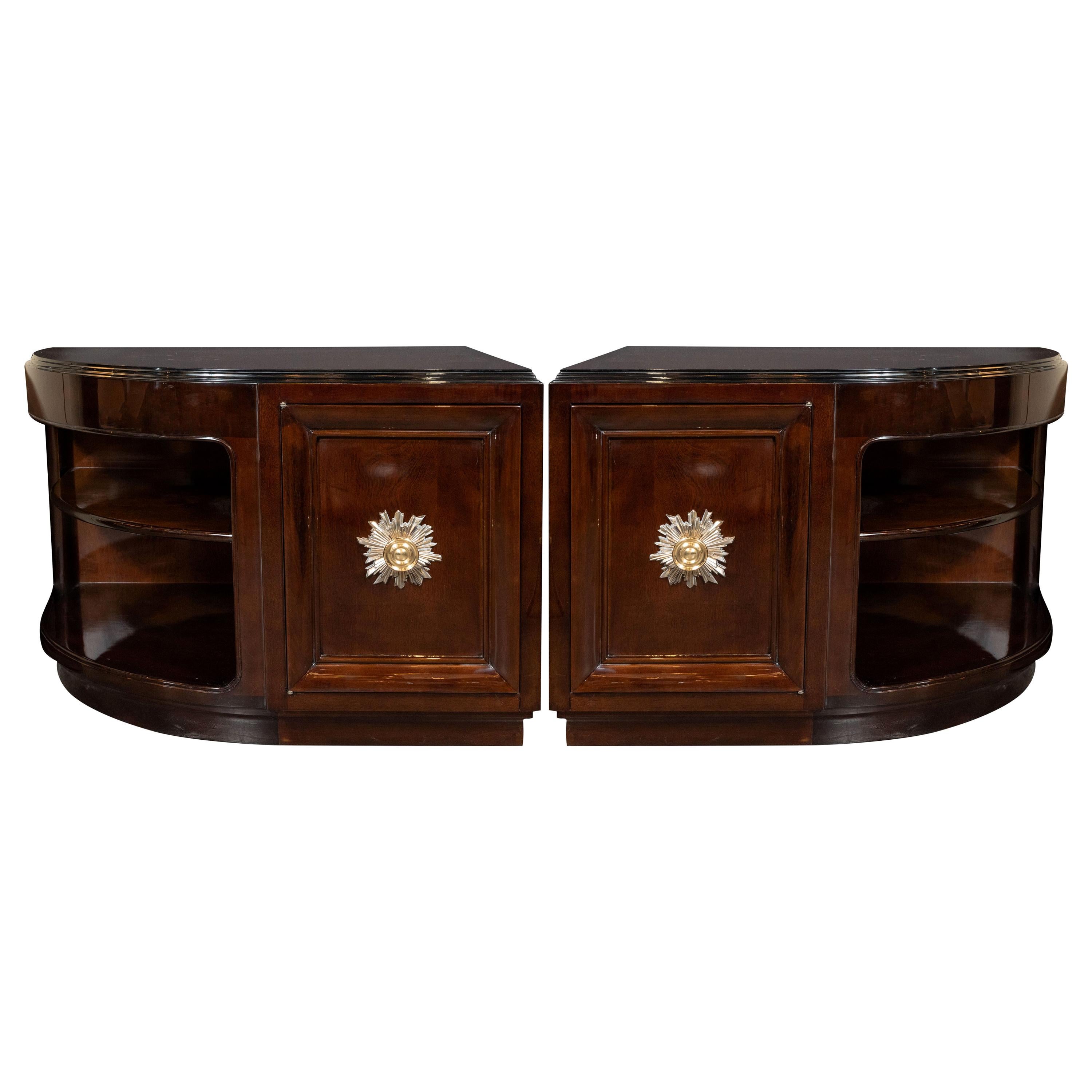 Pair of Art Deco Walnut End Tables/Nightstands with Gilded Pulls, Grosfeld House