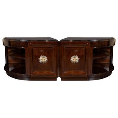 Pair of Art Deco Walnut End Tables/Nightstands with Gilded Pulls, Grosfeld House