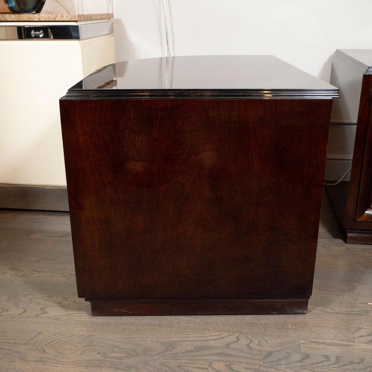 Mid-20th Century Pair of Art Deco Walnut End Tables/Nightstands with Gilded Pulls, Grosfeld House For Sale