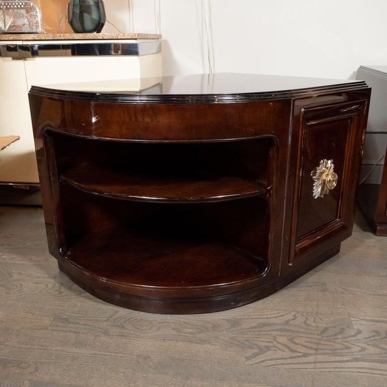 Bronze Pair of Art Deco Walnut End Tables/Nightstands with Gilded Pulls, Grosfeld House For Sale