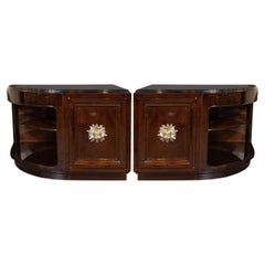 Vintage Pair of Art Deco Walnut End Tables/Nightstands with Gilded Pulls, Grosfeld House
