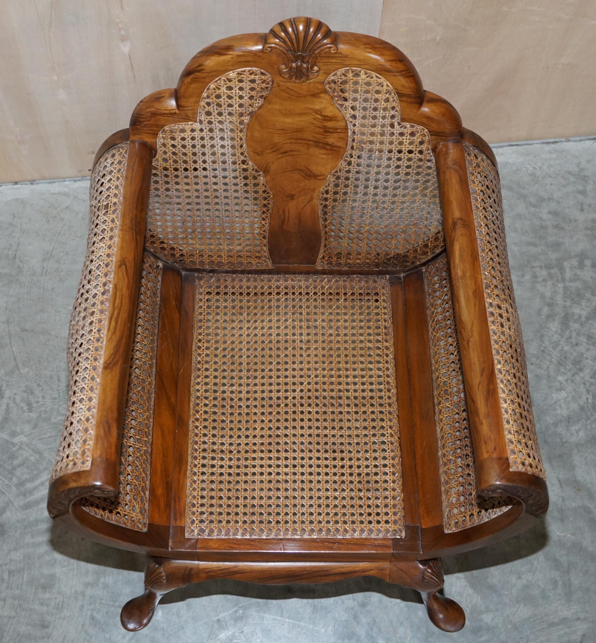 Pair of Art Deco Walnut & Hardwood Bergere Occasional Armchairs Part of Suite 12