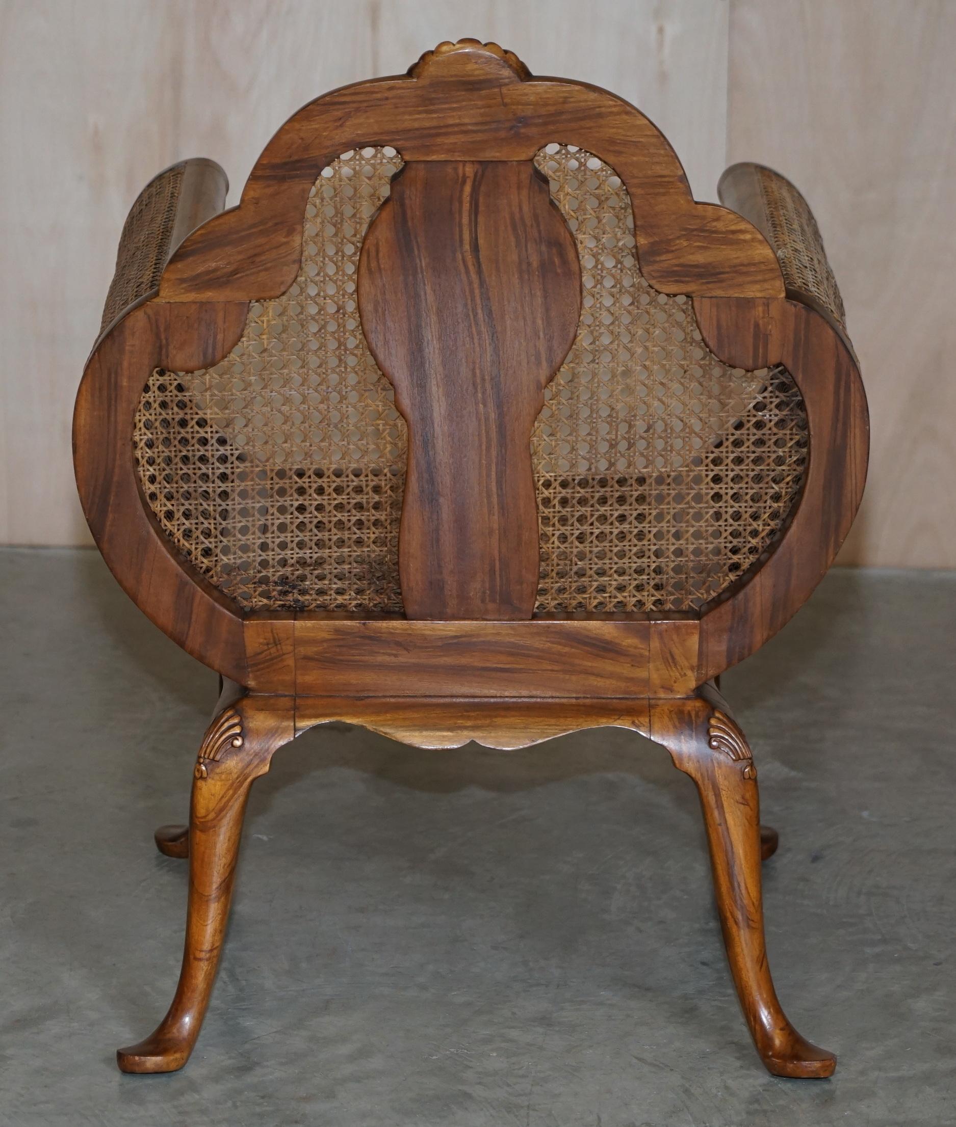 Pair of Art Deco Walnut & Hardwood Bergere Occasional Armchairs Part of Suite 15