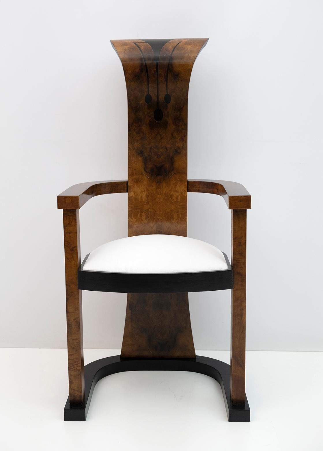 Pair of Art Deco Walnut High Back Chairs 3