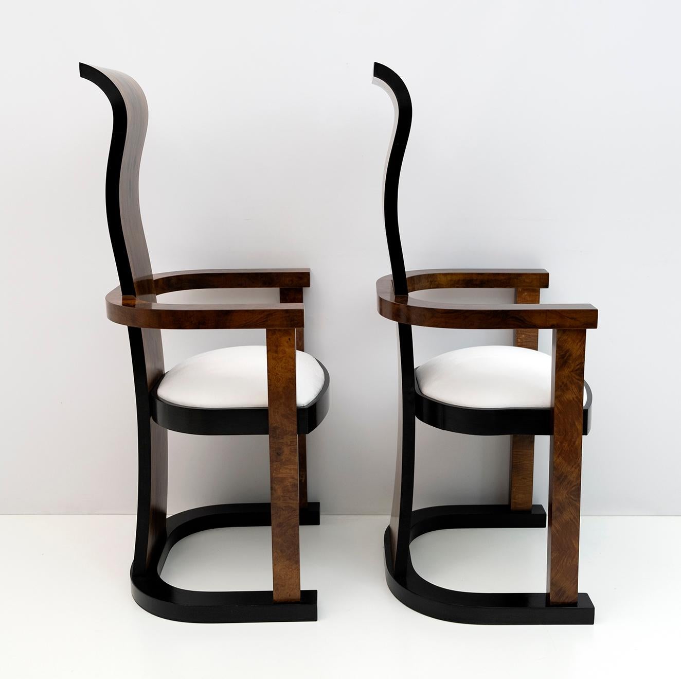 Ebonized Pair of Art Deco Walnut High Back Chairs