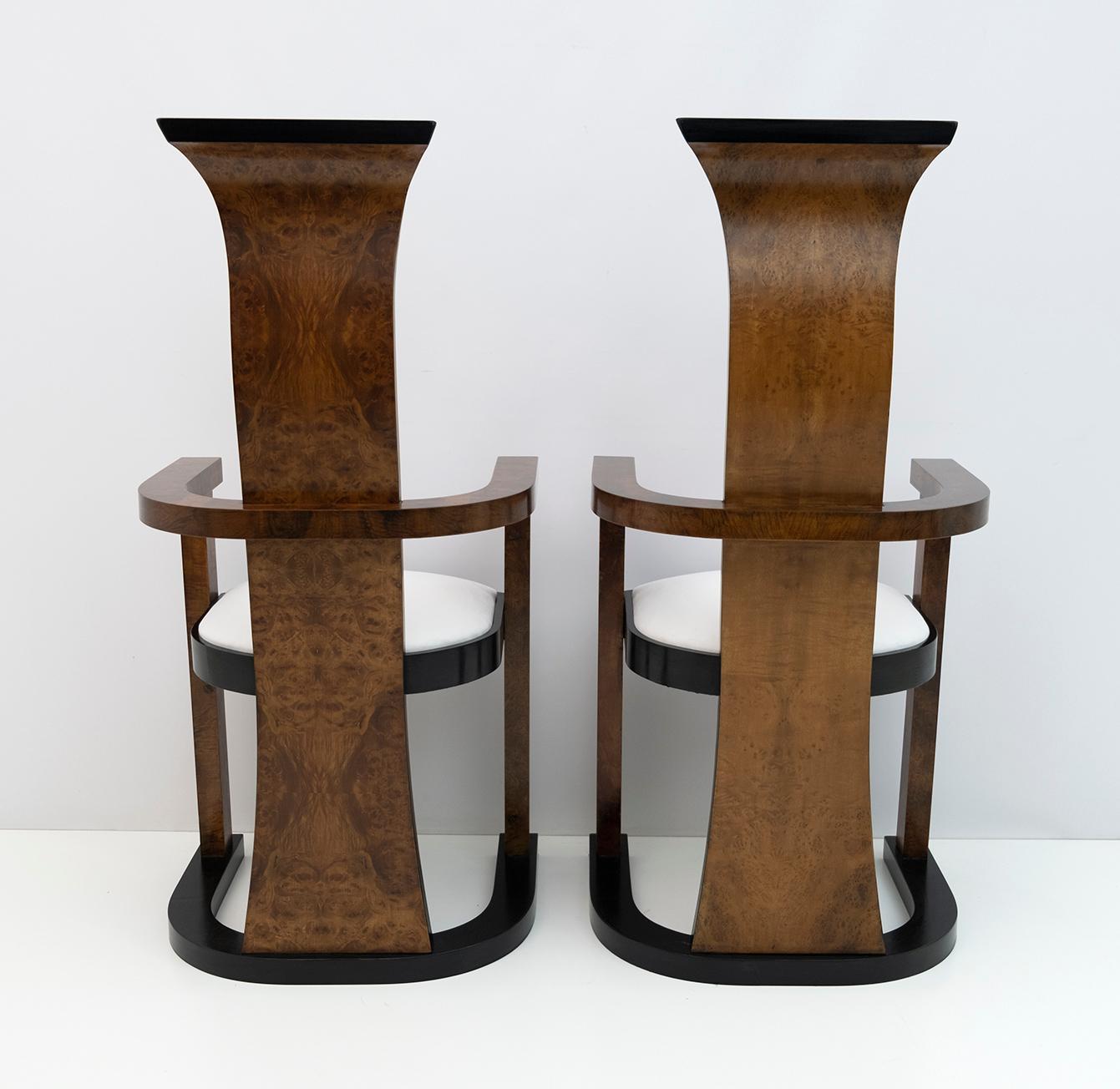 Pair of Art Deco Walnut High Back Chairs In Good Condition In Puglia, Puglia