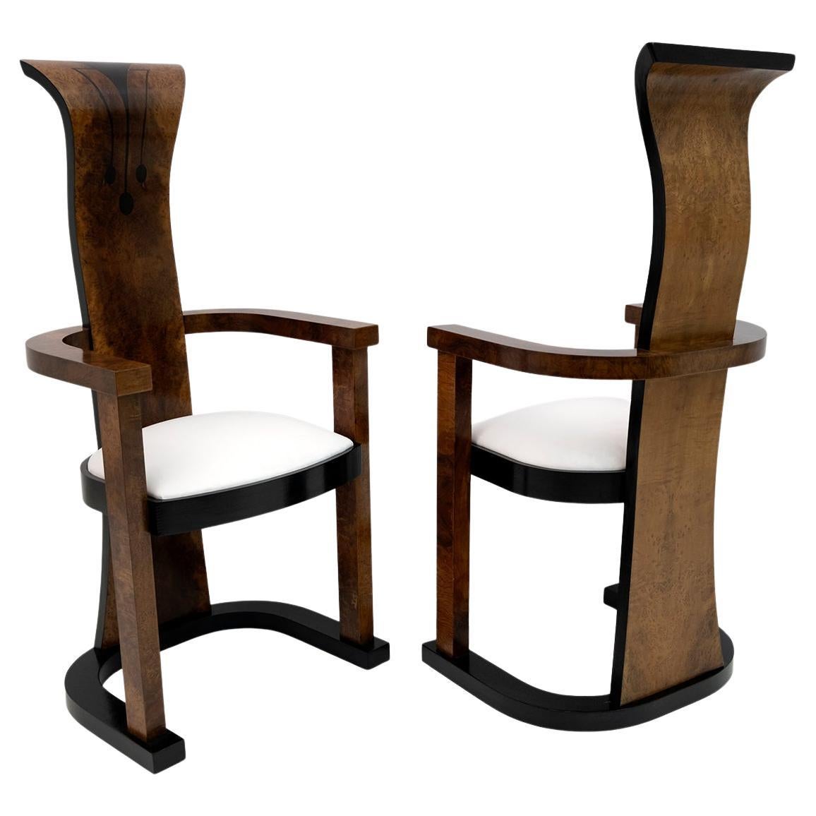 Pair of Art Deco Walnut High Back Chairs