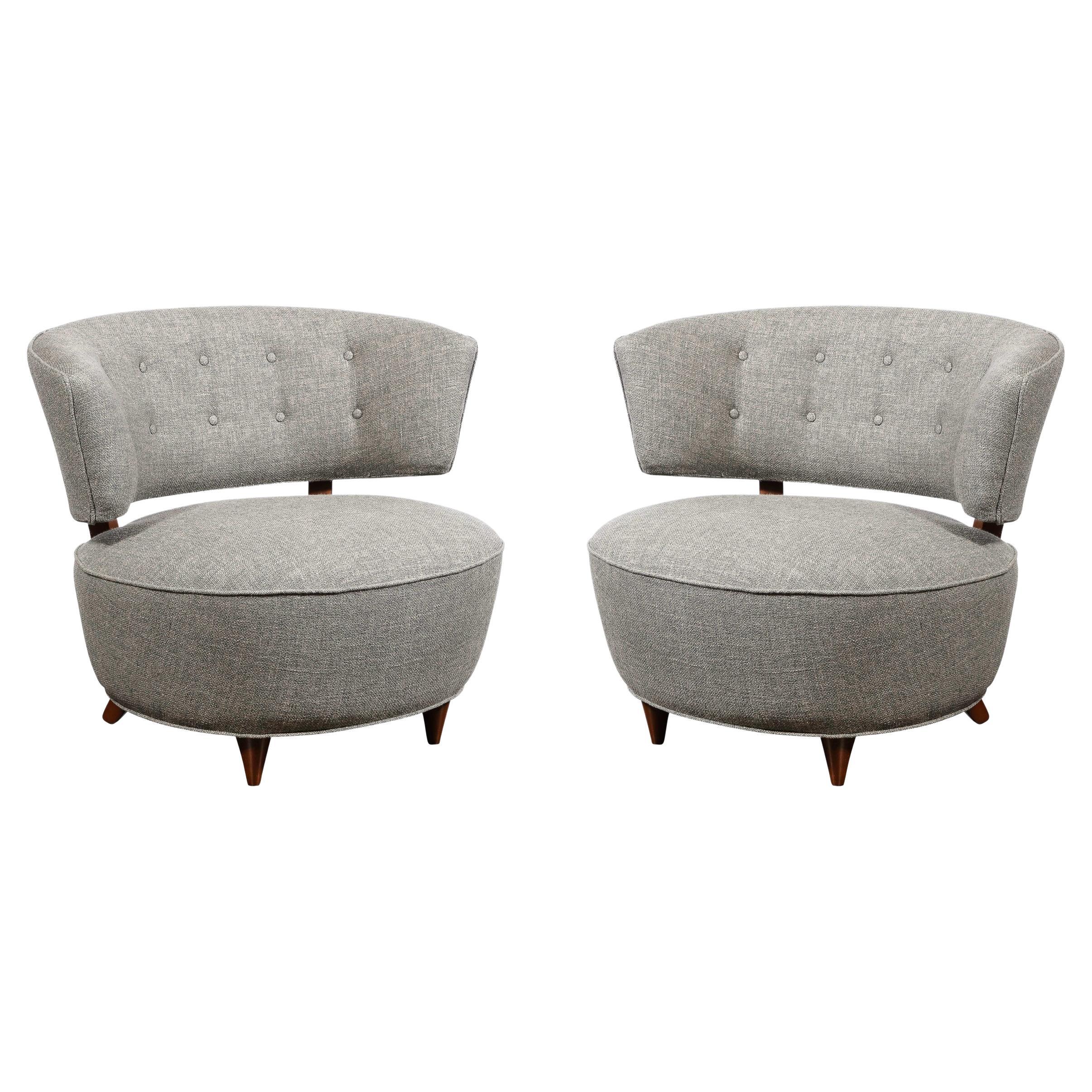 Pair of Art Deco Walnut & Holly Hunt Upholstery Lounge Chairs by Gilbert Rohde