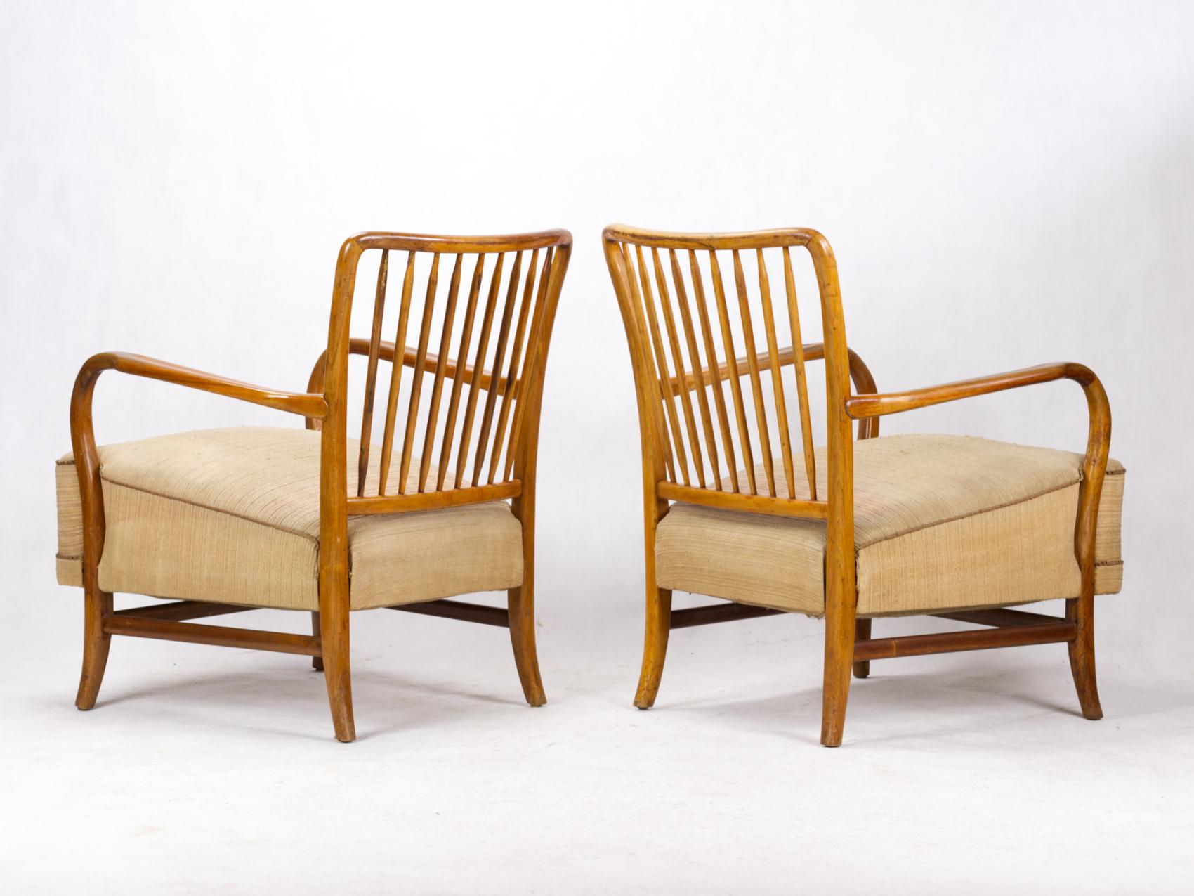 Pair of Art Deco Walnut Lounge Chairs by Kaesz Gyula, Hungary, 1930s 2