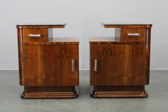 Pair of Art Deco Walnut Nightstands, Czechoslovakia, 1930s
