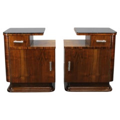 Pair of Art Deco Walnut Nightstands, Czechoslovakia, 1930s