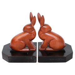 Pair of Art Deco Walnut Rabbit Bookends