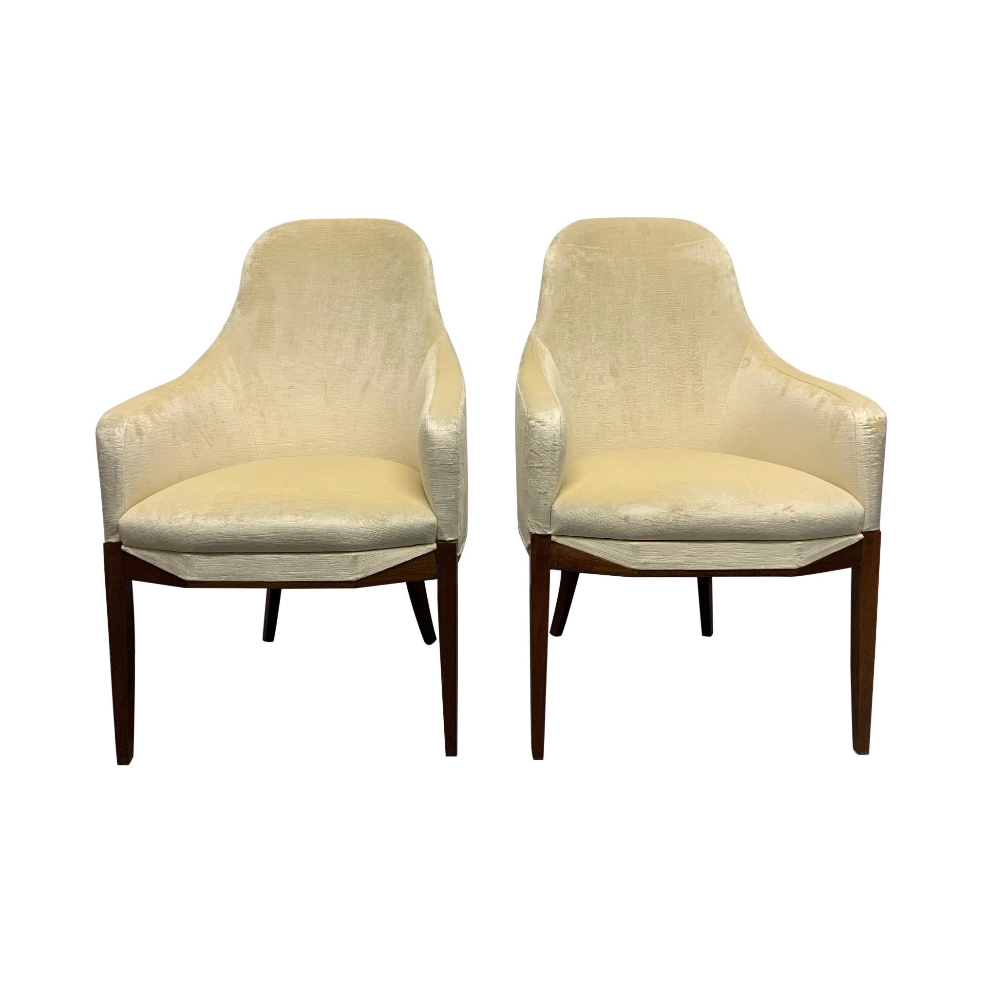 Pair of Art Deco Walnut Side Chairs in Mohair For Sale