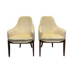 Vintage Pair of Art Deco Walnut Side Chairs in Mohair