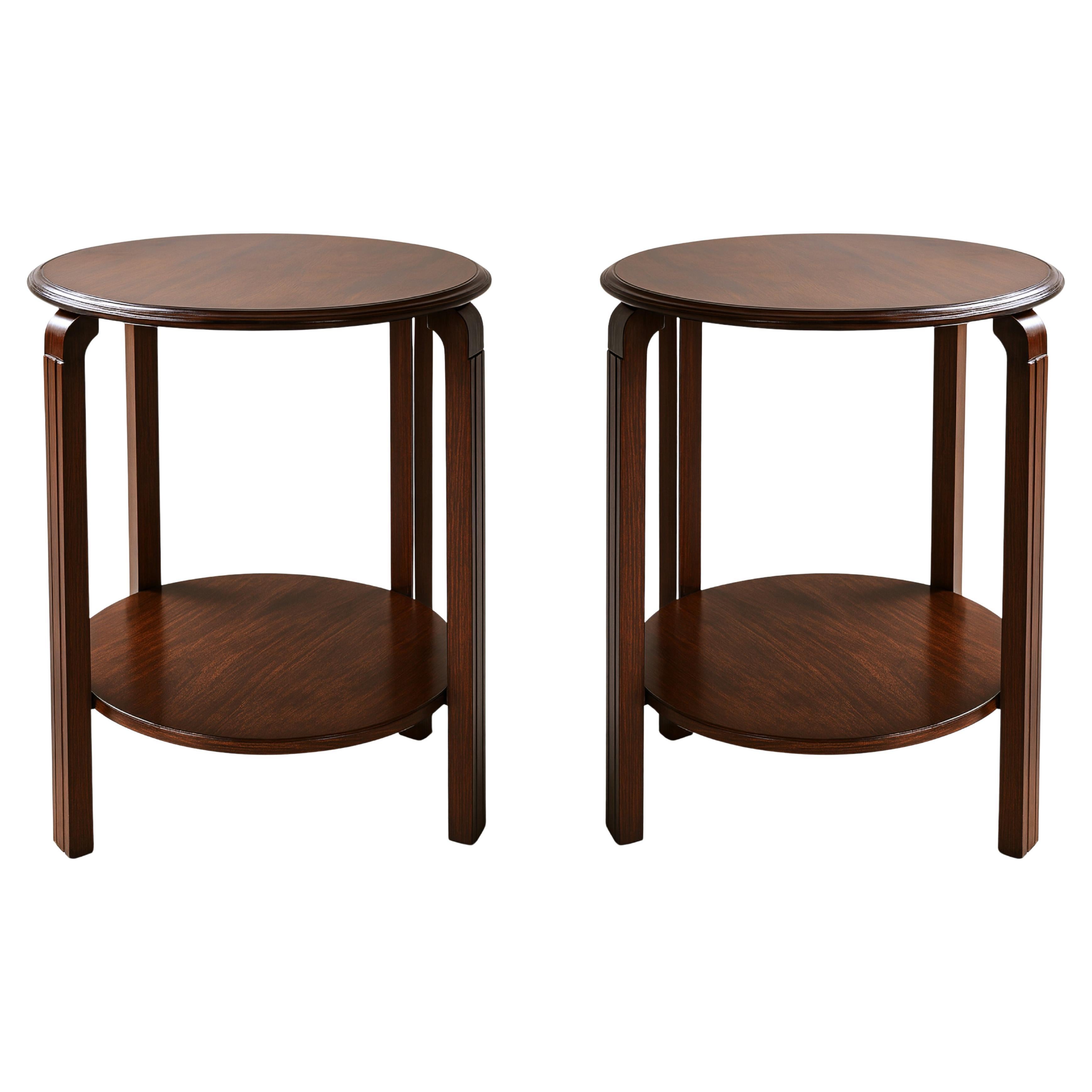 Pair Of Art Deco Walnut Side Table, 20th Century