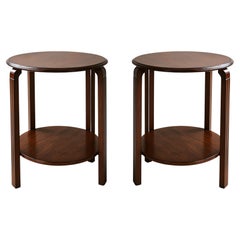 Pair Of Art Deco Walnut Side Table, 20th Century