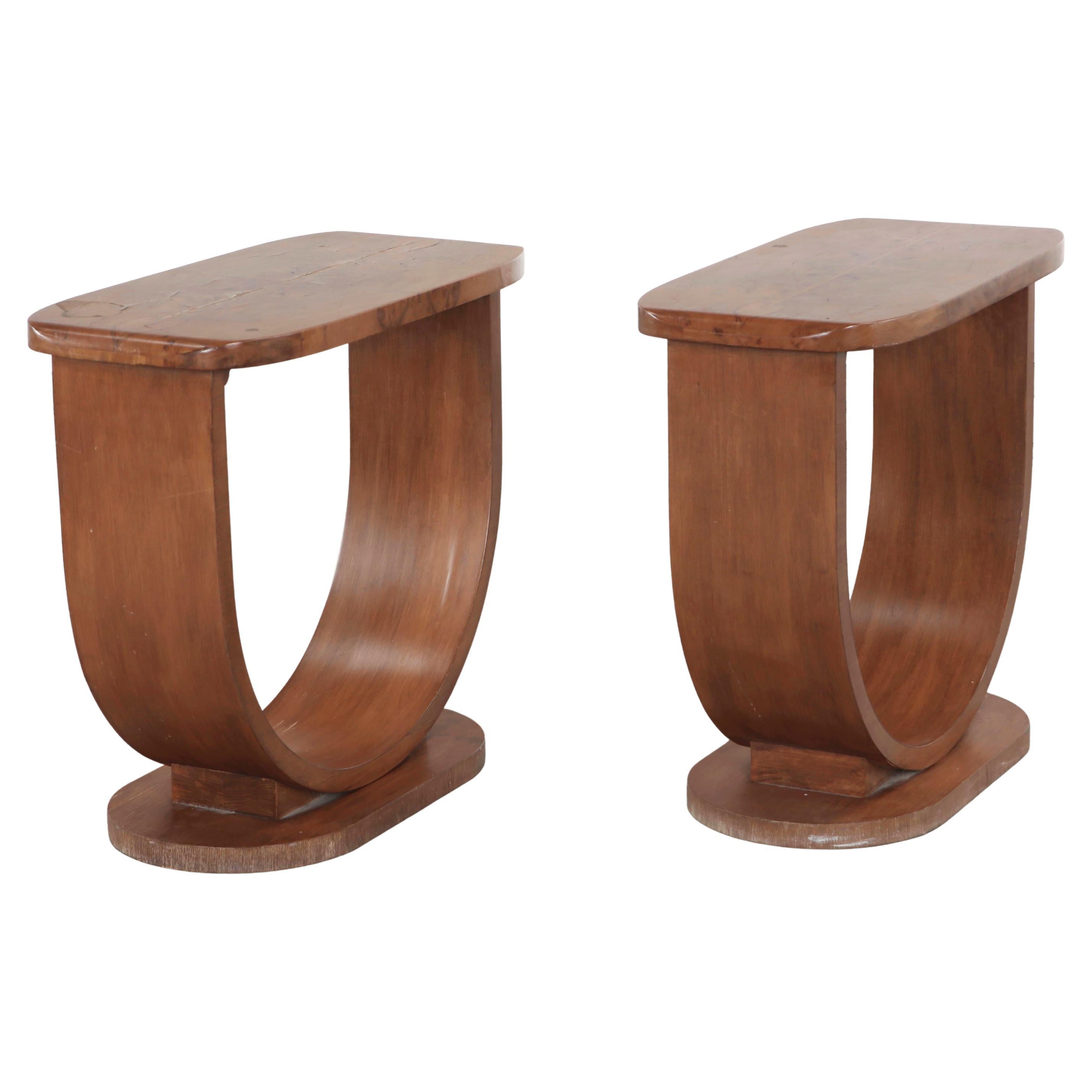 Pair of Art Deco Walnut Side Tables, 1940s
