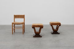 Paire de tabourets Art déco en noyer avec tissu d'origine, Italie, 1920