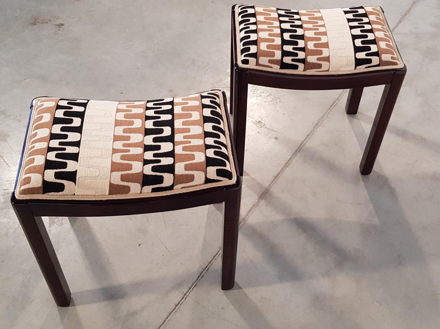 Textile Pair of Art Deco Walnut Upholstered Stools, 1930s, Hungary For Sale