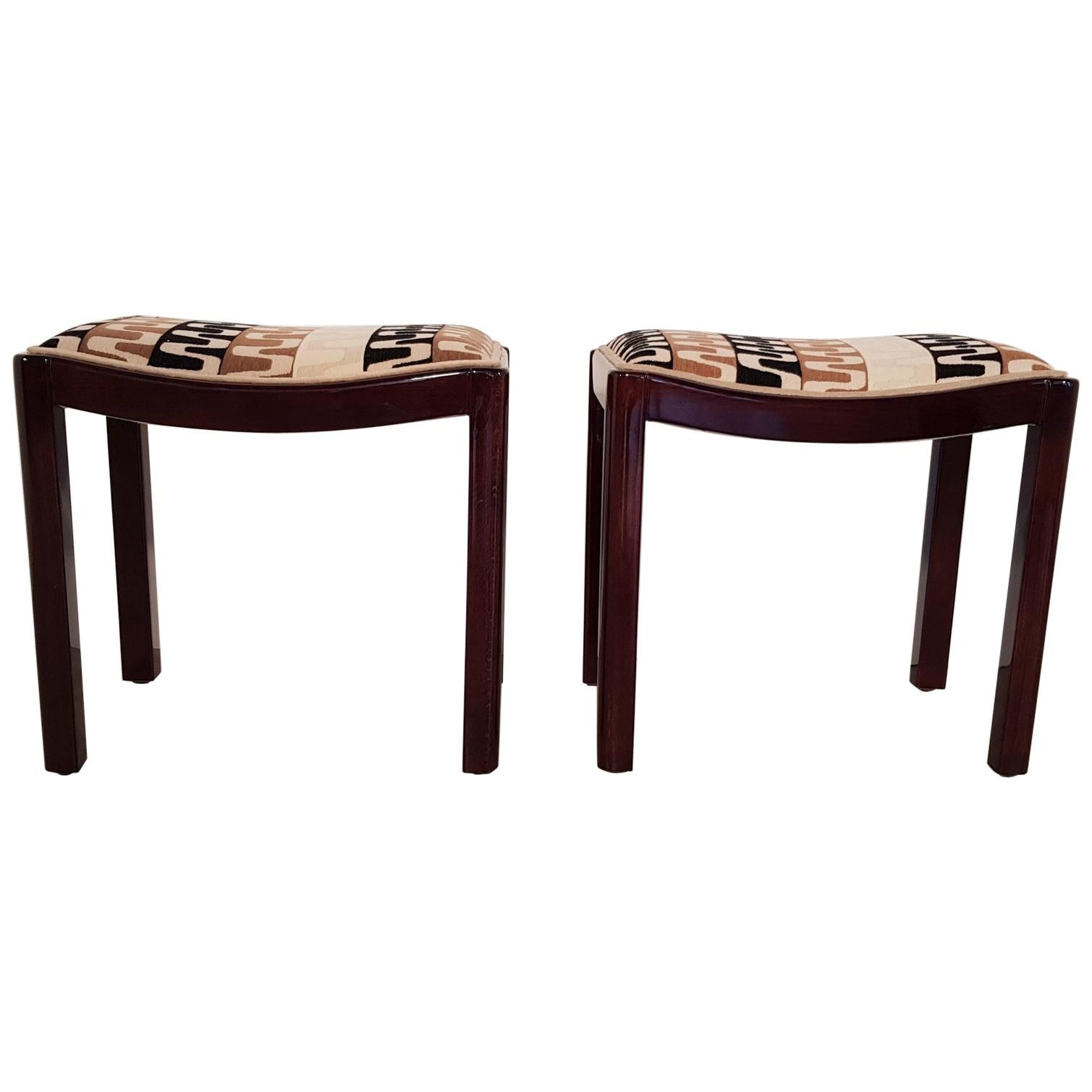 Pair of Art Deco Walnut Upholstered Stools, 1930s, Hungary For Sale