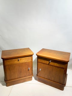 Pair of Art Deco Waterfall Wood Nightstands / Bedside Cabinets, Italy, 1930s