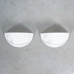 Pair of Art Deco White Plaster Sconces Wall Lamps Nudes, France, circa 1935