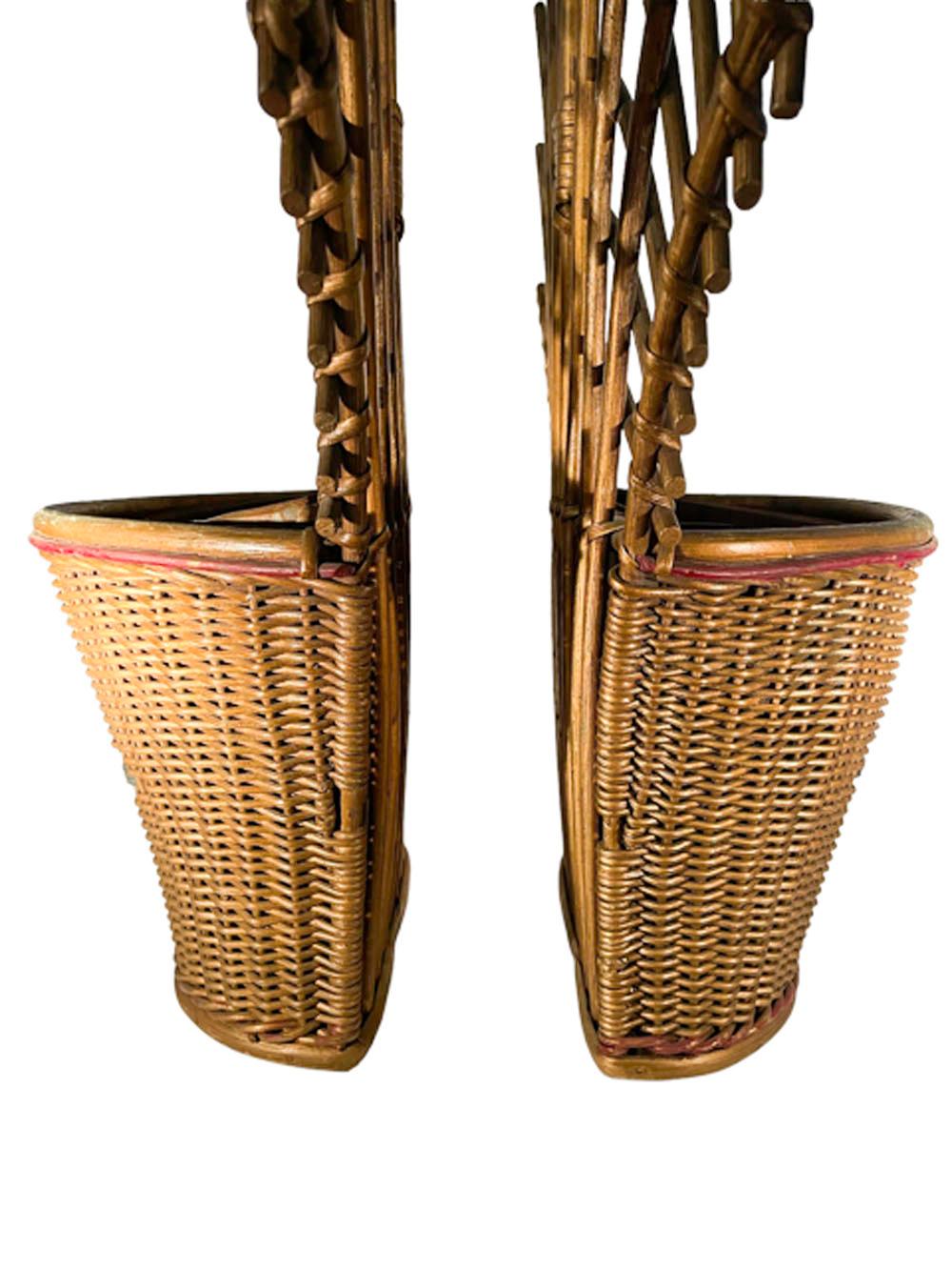 20th Century Pair of Art Deco Wicker Wall Planters with Trellis Backs in Original Condition For Sale
