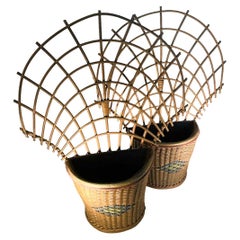 Antique Pair of Art Deco Wicker Wall Planters with Trellis Backs in Original Condition