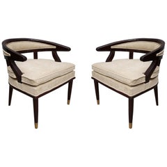 Pair of Art Deco Wood and Brass Italian Armchairs, 1920