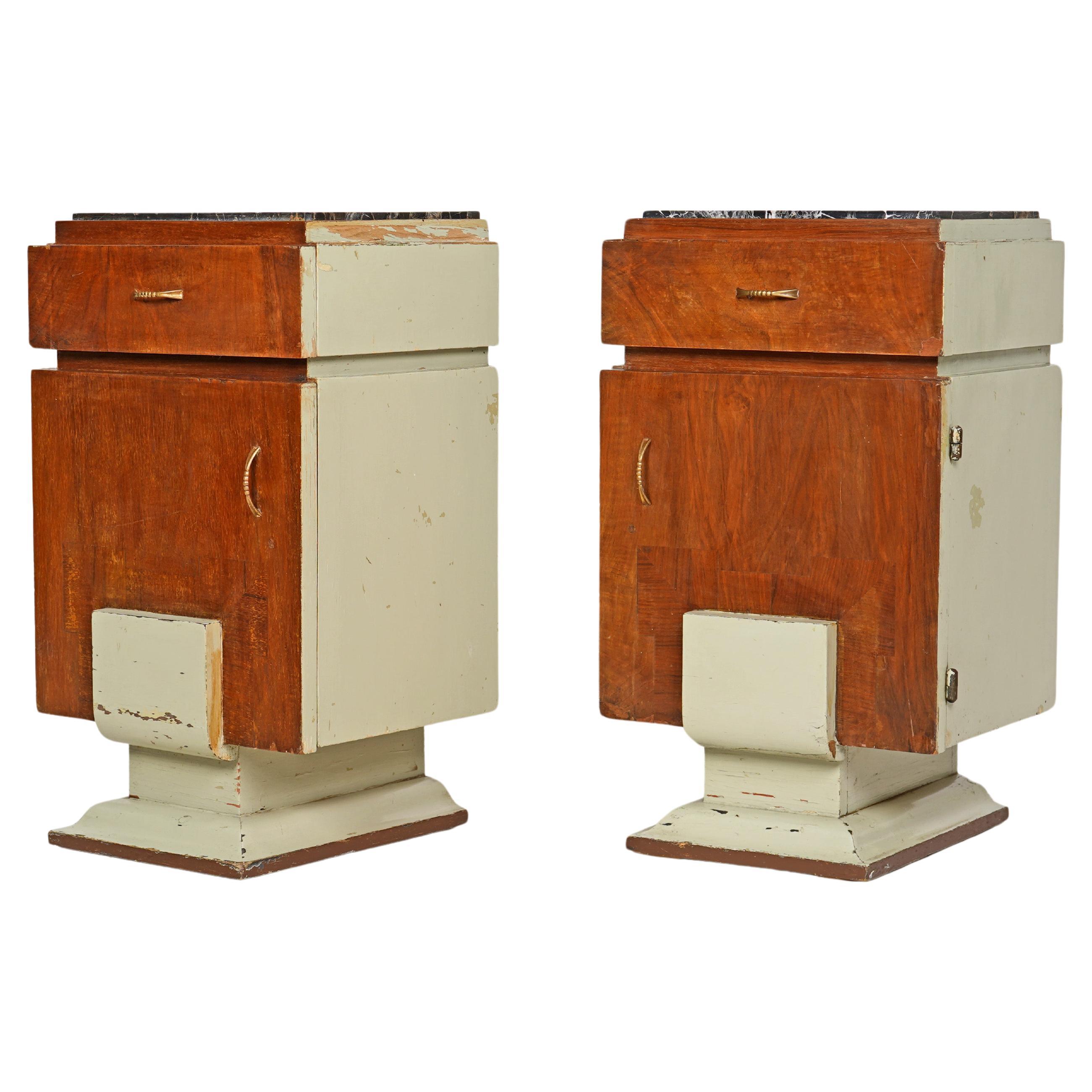 Pair Of Art Deco Wooden Bedside Tables - Sage Green  For Sale