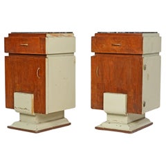Pair Of Art Deco Wooden Bedside Tables - Sage Green 