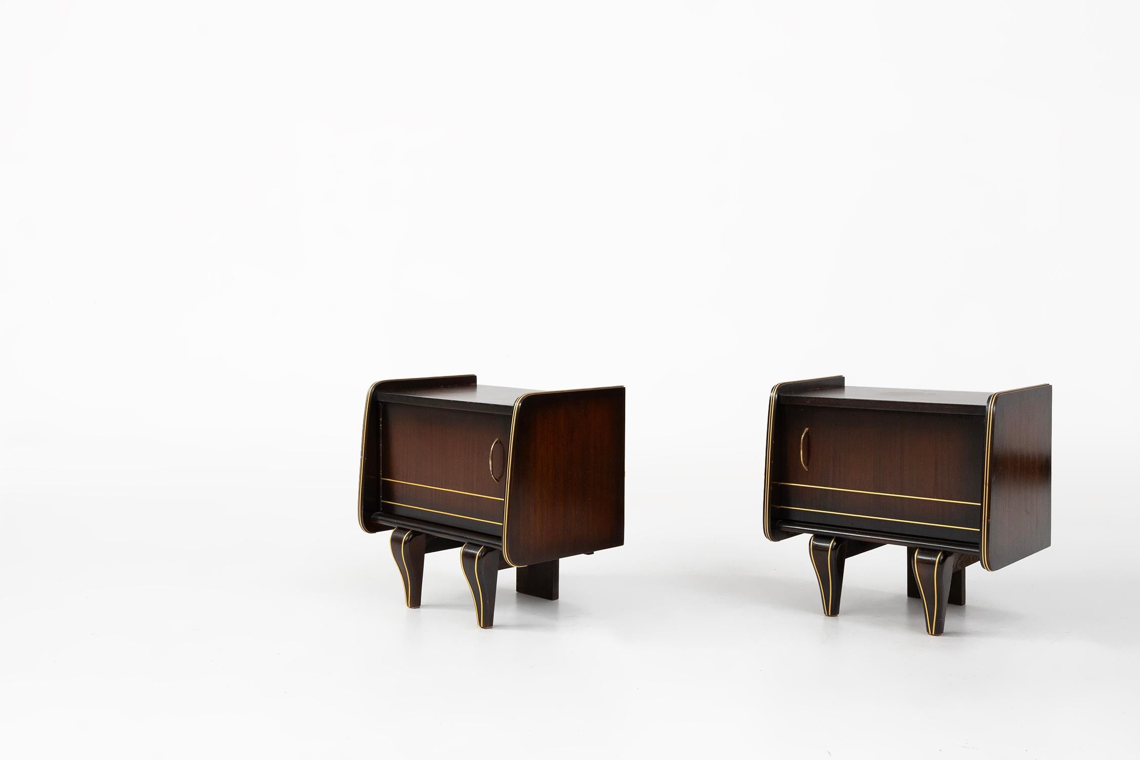 Pair of Art Deco wooden nightstands in wood, Belgium ca. 1940 4
