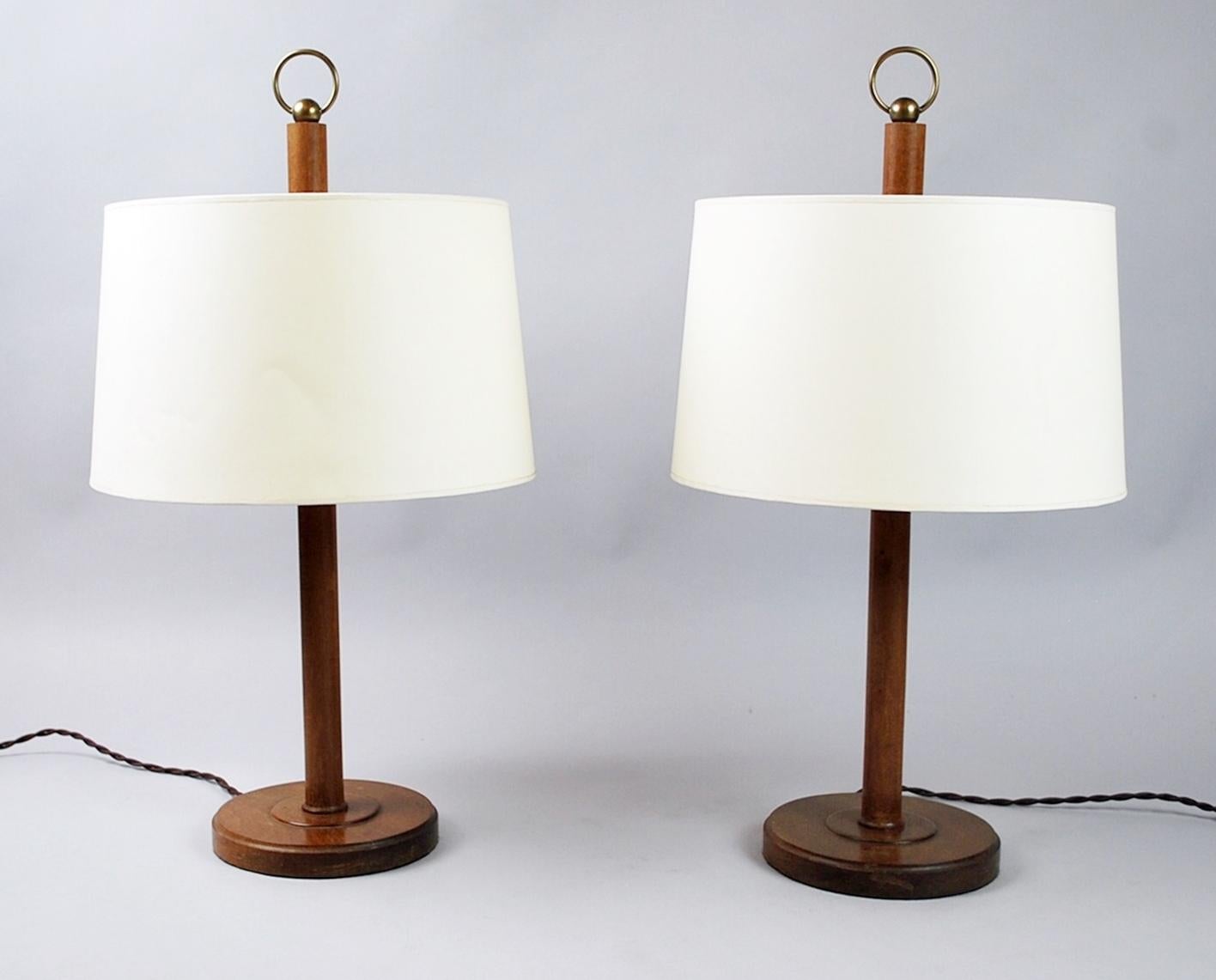 Pair of Art Deco Wooden Table Lamps, 1940s In Good Condition In Brussels, BE