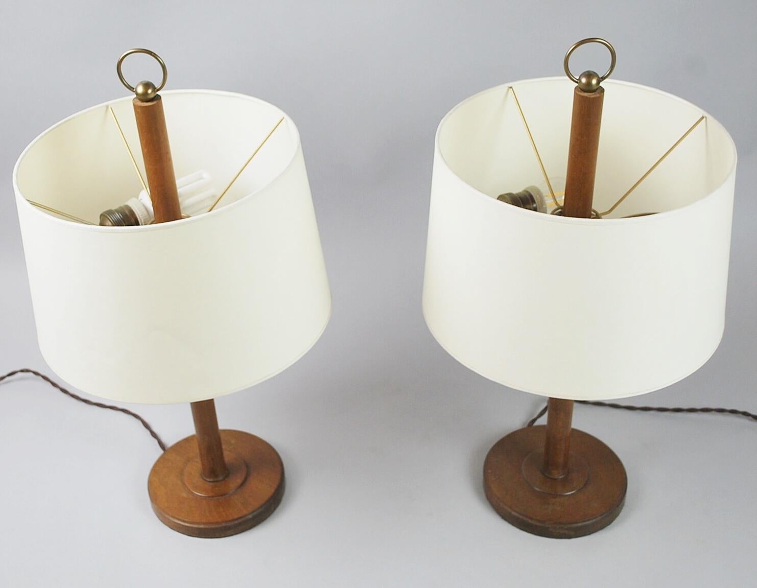 Mid-20th Century Pair of Art Deco Wooden Table Lamps, 1940s
